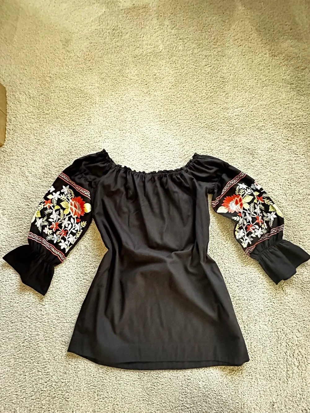 Free People Women Fleur du Jour Floral Embroidered Off Shoulder Dress Sz M Boho